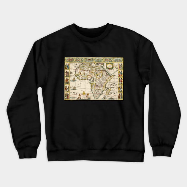 Antique Map of Africa by Hondius and Jansson, 1635 Crewneck Sweatshirt by MasterpieceCafe